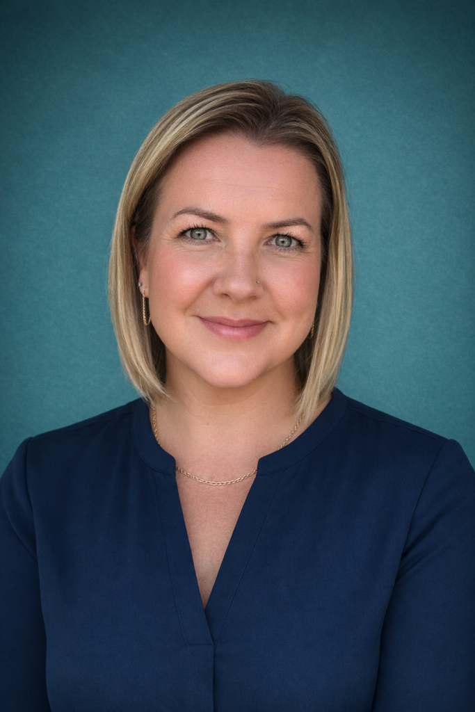 professional portrait with teal backdrop